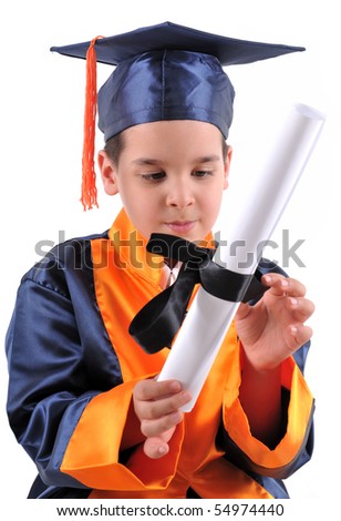 Elementary Boy Wearing Graduation Cap And Gown Proudly Holding His ...