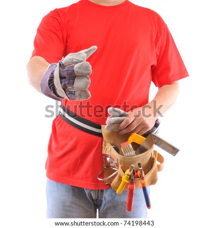 Construction worker s hand up for shake over white background - a series of MANUAL WORKER images.