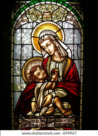 Stained Glass Window Of Virgin Mary And Christ Child Stock Photo 694967 ...