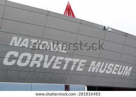 BOWLING GREEN, KY-MAY, 2015:  Sign for the National Corvette Museum which showcases the history of this iconic American car.