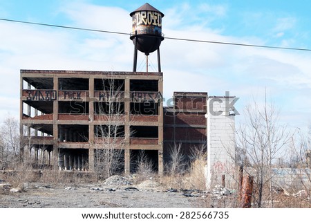 DETROIT, MI-MAY, 2015:  Abandoned factory in Detroit, Michigan. The building has been stripped of anything of value by looters.
