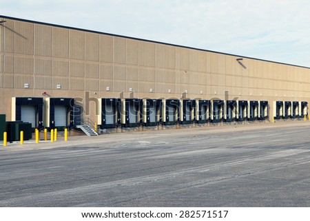 DETROIT, MI-MAY, 2015:  Empty truck docks at a warehouse.