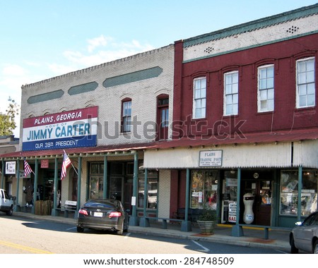 PLAINS, GA-MAY, 2015:  Main Street in Plains, Georgia, home of former President Jimmy Carter.  President Carter still lives in Plains.