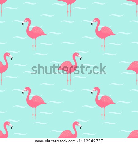 Flamingos in water. Seamless vector pattern