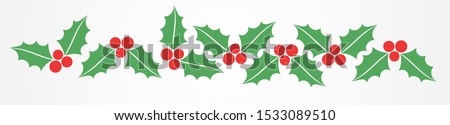 Christmas holly berries border pattern. Vector illustration