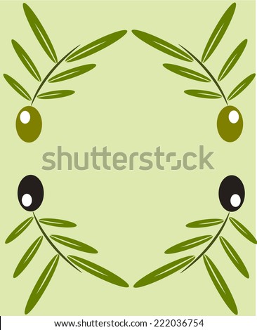 Black and green olive twigs frame illustration