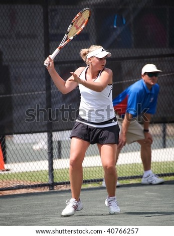 RALEIGH - MAY 16: Carmen Klaschka, USTA Women\'s Pro-Circuit player competes in the semi-finals of the 2009 RBC Women\'s Challenger tennis tournament on May 16, 2009 in Raleigh, N.C.