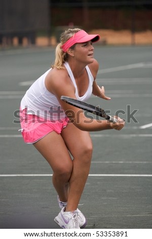 RALEIGH - MAY 14: Carly Gullickson, Women\'s Pro-circuit tennis player, competes in the RBC Women\'s Pro-Circuit tennis tournament at the North Hill\'s Club on May 14, 2010 in Raleigh, N.C.