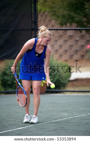 RALEIGH - MAY 15: Lindsey Lee-Waters, Women\'s Pro-circuit tennis player, competes in the RBC Women\'s Pro-Circuit tennis tournament at the North Hill\'s Club on May 15, 2010 in Raleigh, N.C.