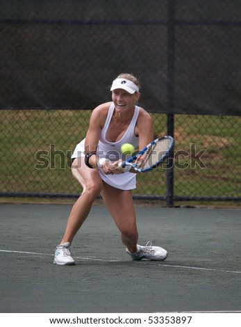 RALEIGH - MAY 14: Mirjana Lucic, Women\'s Pro-circuit tennis player, competes in the RBC Women\'s Pro-Circuit tennis tournament at the North Hill\'s Club on May 14, 2009 in Raleigh, N.C.