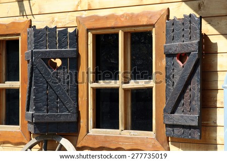 Vintage style wooden window  shutters. Window shutters.