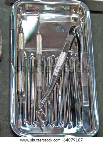 Surgeon instruments. Surgery tools. Steel surgery tools.