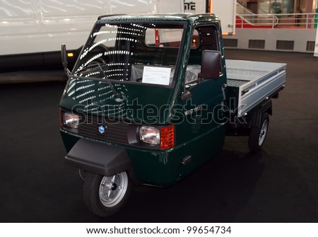 BELGRADE - MARCH 29: An Piaggio utility vehicle on display at the 50th International Car Show on March 29, 2012 in Belgrade, Serbia.