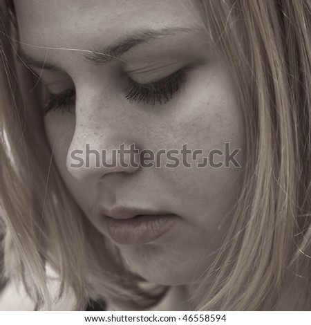 Portrait Of A Sad Girl With Downcast Eyes Stock Photo 46558594 ...