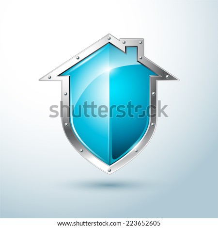 Home security silver and blue shield vector illustration