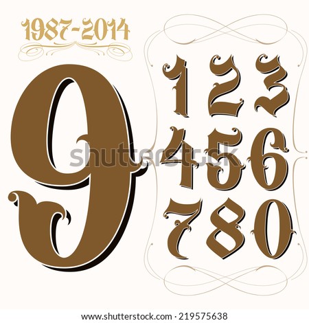 Tattoo Set Of La Style Gangster Numbers Stock Vector Illustration ...