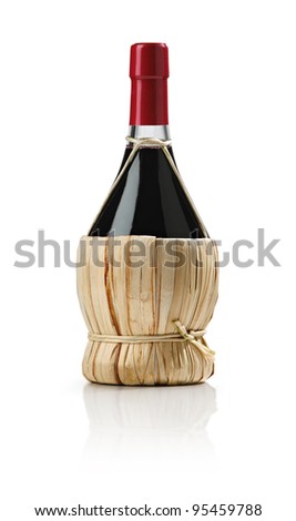 Old bottle of wine, fiasco, on white background