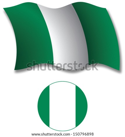 nigeria shadowed textured wavy flag and icon against white background, vector art illustration, image contains transparency transparency