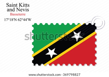 saint kitts and nevis stamp design over stripy background, abstract vector art illustration, image contains transparency