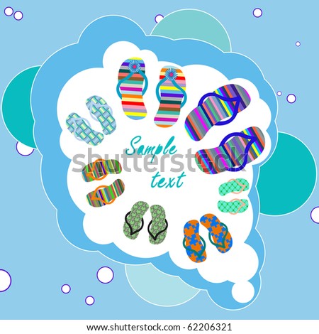 family beach shoes composition with bubbles background, abstract art illustration; for vector format please visit my gallery