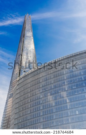 LONDON-SEPTEMBER 09: The glass Shard building at London Bridge, just over 2 years old is the tallest building in Europe at over 1,000 feet (310 metres). London, September 09, 2014