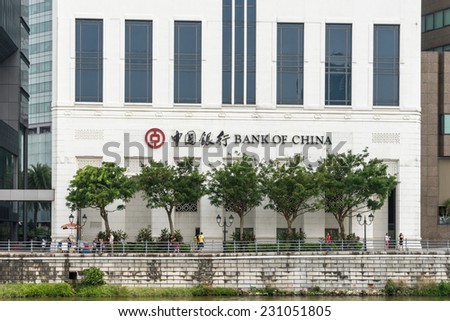 SINGAPORE - NOV 2 : The Bank of China on November 2nd, 2014 in Singapore.The old block of the Bank of China Building was built in 1954. It was designed by P & T Architects & Engineers Ltd of Hong Kong