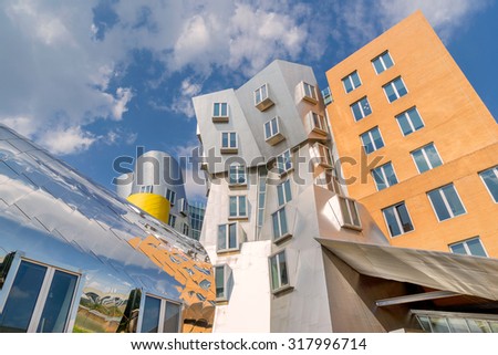 Boston, USA on 9th Sept 2015: The MIT Stata Center is  Building 32 is a 720,000 sq ft academic complex designed by Pritzker Prize-winning architect Frank Gehry for the MIT in Boston.