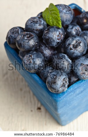 Blueberries in a small blue serving dish