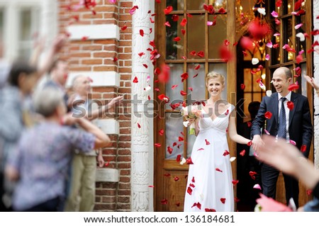 Similar – Image, Stock Photo Just married couple under the bride veil