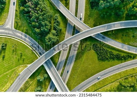 Similar – Image, Stock Photo Aerial view of highway with moving cars. Road traffic