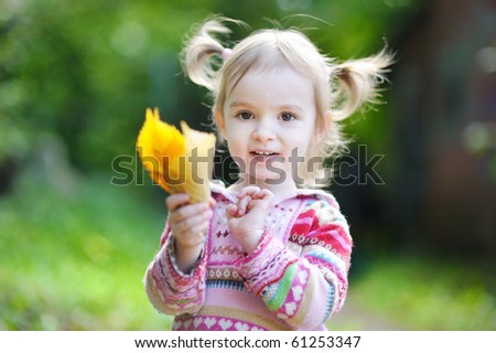 Adorable toddler in early autumn park