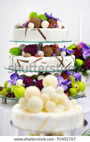 Delicious fancy decorated wedding cake