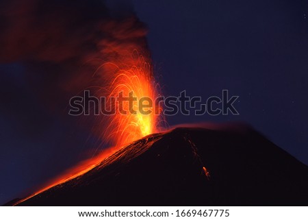Similar – Image, Stock Photo Night sky over erupting volcano in Spain