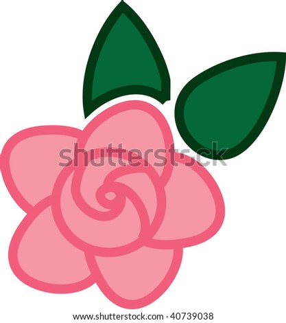 clip art illustration of a pink rose with color outlining.