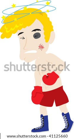 Clip art illustration of a boxer seeing stars.