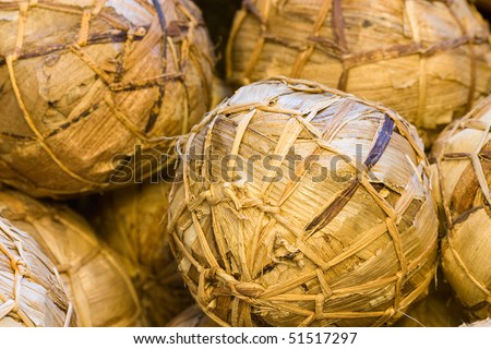 Full frame image of African handmade balls from straw.