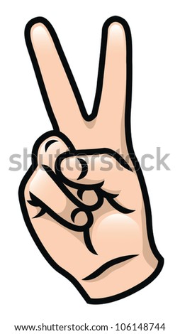 Illustration of a cartoon hand giving a peace sign. Eps 10 Vector.