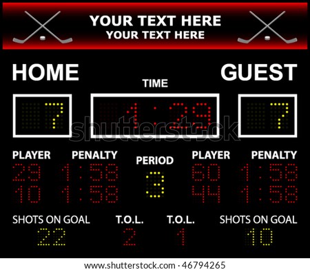 Vector illustration of a LED hockey scoreboard with fully editable data and space for user info