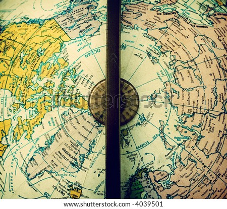 Center of vintage political Earth globe showing part of Europe, Asia and North America