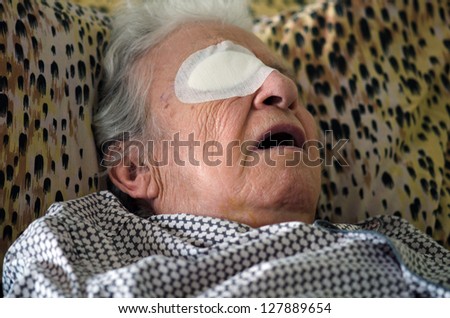 ill woman who had an eye operation