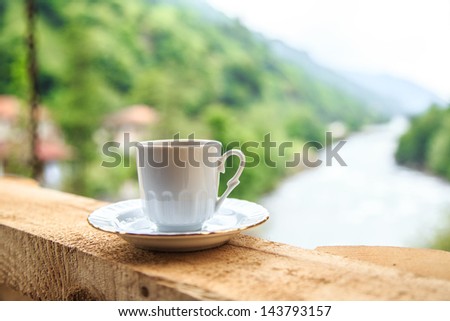 turkish coffee against nature view in Turkey