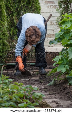 a senior person gardening