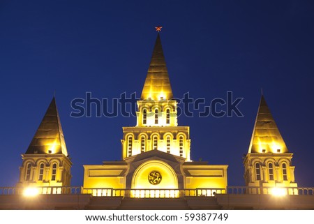 Russian style architecture at night in Manchuria city of China