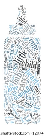 Newborn in word collage composed in baby bottle shape
