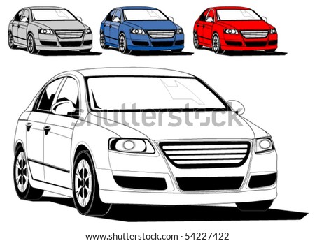 Vector illustration of generic car isolated on white, different colors