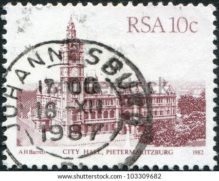 SOUTH AFRICA - CIRCA 1983: A stamp printed in South Africa (RSA), shows the City Hall, Pietermaritzburg, circa 1983