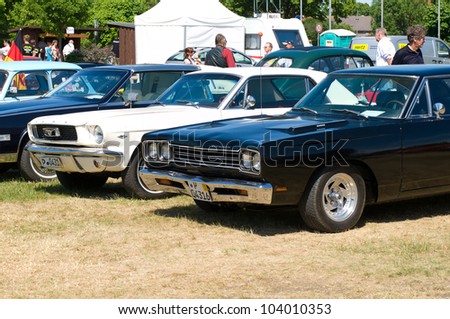 PAAREN IM GLIEN, GERMANY - MAY 26: Cars Plymouth Road Runner and the Ford Mustang, \