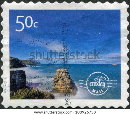 NEW ZEALAND - CIRCA 2009: Postage stamps alternativ Postal Service - Croxley mail, printed in New Zealand, shows Muriwai Beach on Auckland\'s west coast by photographer Paul Green, circa 2009