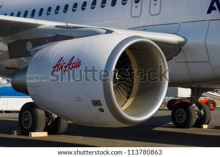 BERLIN - SEPTEMBER 14: Close-up of jet engine airplane Airbus A320, International Aerospace Exhibition \