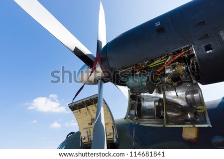 BERLIN - SEPTEMBER 14: Details of aircraft engine Lockheed Martin C-130J \